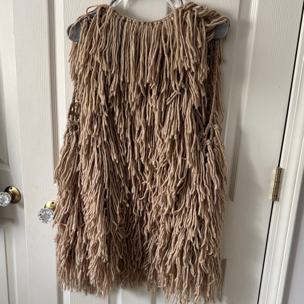 Fringed Tan Knit Vest - Picture 2 of 3